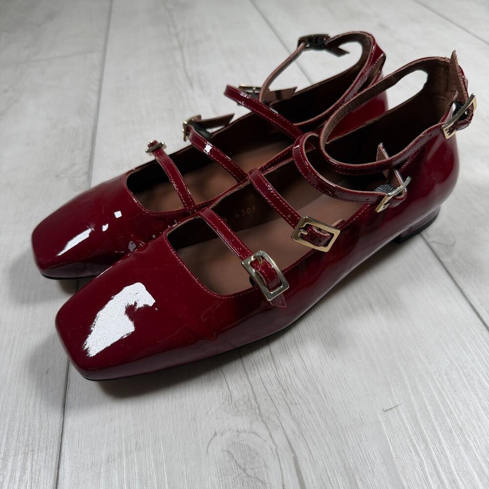 ALOHAS Luke Burgundy Patent Leather Mary Jane Flats Square Toe Euro Size 40 - Picture 4 of 8